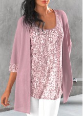 Sequin Light Pink 3/4 Sleeve Cardigan and Tank Top