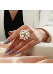 Gold Rhinestone Pearl Open Adjustable Ring