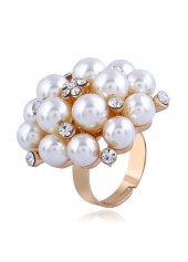 Gold Rhinestone Pearl Open Adjustable Ring