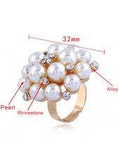 Gold Rhinestone Pearl Open Adjustable Ring