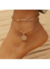Layered Chain Gold Rhinestone Design Anklet