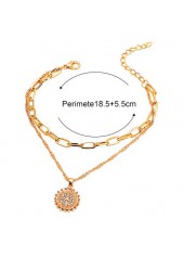 Layered Chain Gold Rhinestone Design Anklet