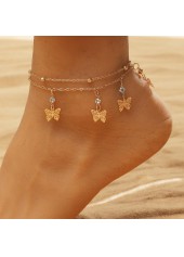 Rhinestone Layered Design Gold Butterfly Anklet