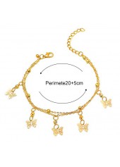 Rhinestone Layered Design Gold Butterfly Anklet