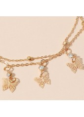 Rhinestone Layered Design Gold Butterfly Anklet
