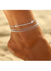 Rhinestone Beads Silvery White Layered Anklet