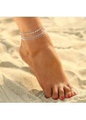 Rhinestone Beads Silvery White Layered Anklet