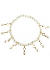 Metal Detail White Pearl Design Anklet