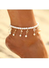 Metal Detail White Pearl Design Anklet