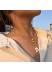 Pearl Layered Gold Floral Design Necklace