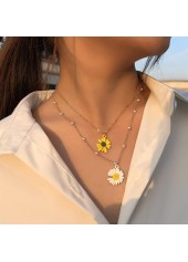 Pearl Layered Gold Floral Design Necklace