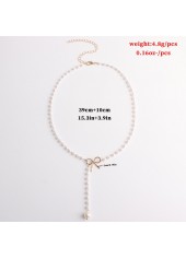 Gold Pearl Detail Bowknot Design Necklace
