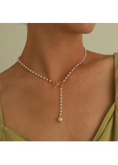 Gold Pearl Detail Bowknot Design Necklace