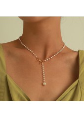 Gold Pearl Detail Bowknot Design Necklace