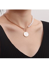 Pearl Chain Design Gold Round Necklace