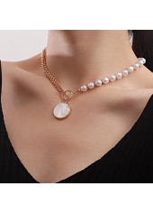 Pearl Chain Design Gold Round Necklace