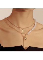 Gold Geometric Detail Pearl Design Necklace