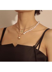 Gold Geometric Detail Pearl Design Necklace