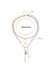 Gold Geometric Detail Pearl Design Necklace