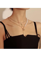 Gold Geometric Detail Pearl Design Necklace