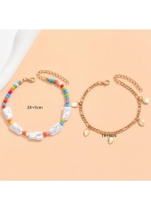 Layered Design Gold Metal Detail Anklet Set