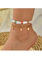 Layered Design Gold Metal Detail Anklet Set