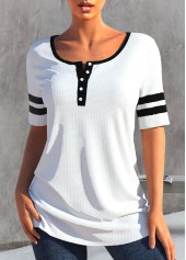 White Round Neck Short Sleeve T Shirt