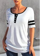 White Round Neck Short Sleeve T Shirt