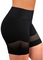 High Waisted Black Hollow Out Swim Shorts