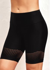 High Waisted Black Hollow Out Swim Shorts