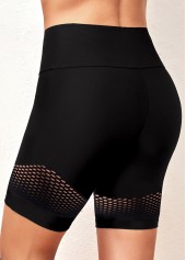 High Waisted Black Hollow Out Swim Shorts