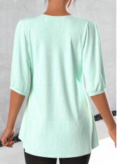 Lace Light Green 3/4 Sleeve Split Neck Blouse