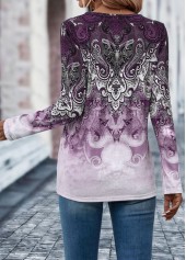 Tribal Print Button Light Purple T Shirt