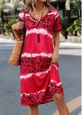 Hot Pink V Neck Leopard Dress