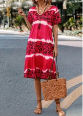 Hot Pink V Neck Leopard Dress