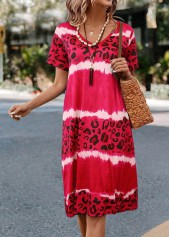 Hot Pink V Neck Leopard Dress