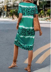 Green H Shape V Neck Leopard Dress