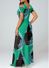 Graffiti Print Criss Cross Green Maxi Dress