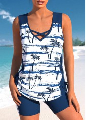 Plus Size Tropical Plants Print Tankini Set