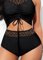 Hollow High Waisted Black Bikini Bottom