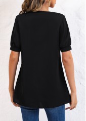 Tribal Print Embroidery Black V Neck Blouse