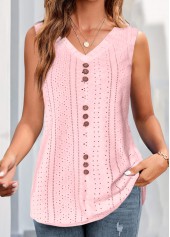 Button V Neck Pink Tank Top