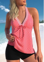Polka Dot Bowknot Coral Tankini Set