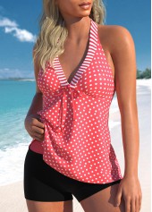 Polka Dot Bowknot Coral Tankini Set