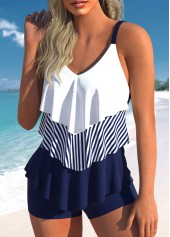 Contrast Handkerchief Hem Navy Tankini Top-No Bottom