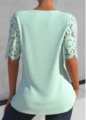 Patchwork Light Green Half Sleeve Split Neck Blouse
