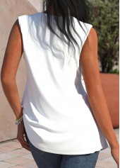 Tuck Stitch Split Neck White Tank Top