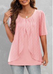 Fake 2in1 Round Neck Pink T Shirt