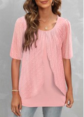 Fake 2in1 Round Neck Pink T Shirt