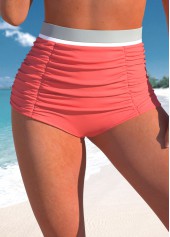 Ruched High Waisted Coral Bikini Bottom